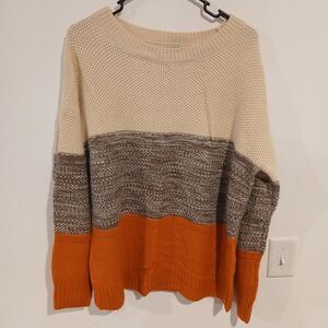 Cozy Fall Sweater Women's XL Cream Brown Orange
